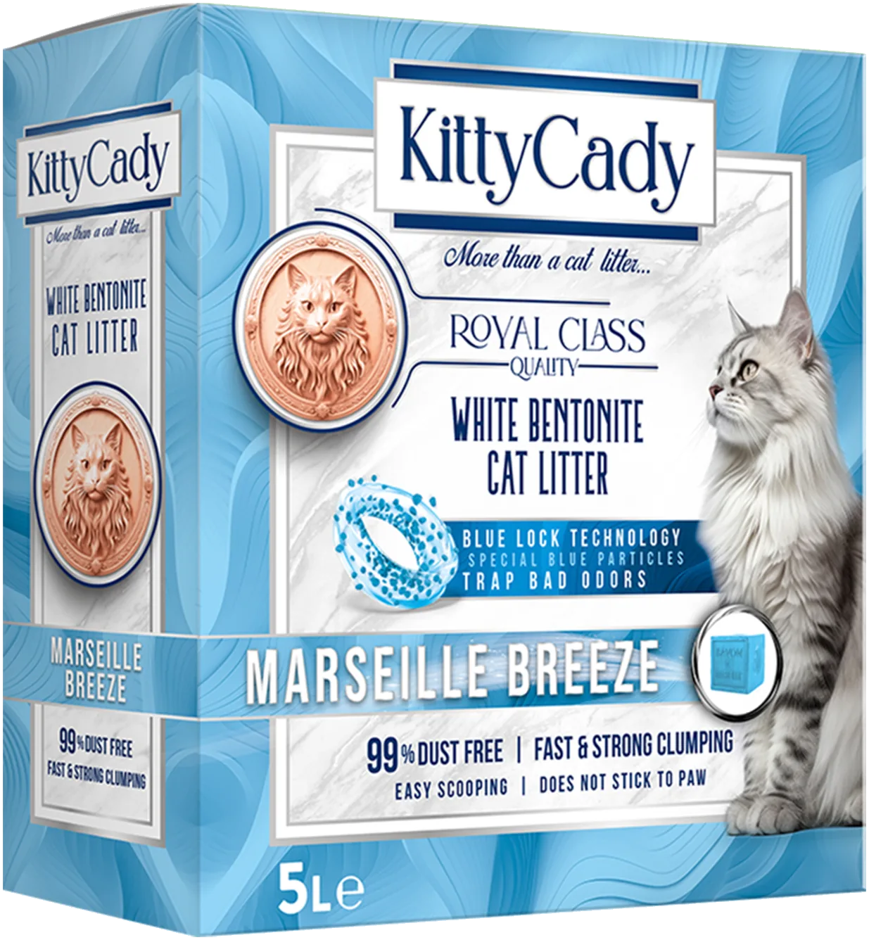 KittyCady Marseille Breeze beyaz bentonit kedi kumu, 5 L 4'lü koli