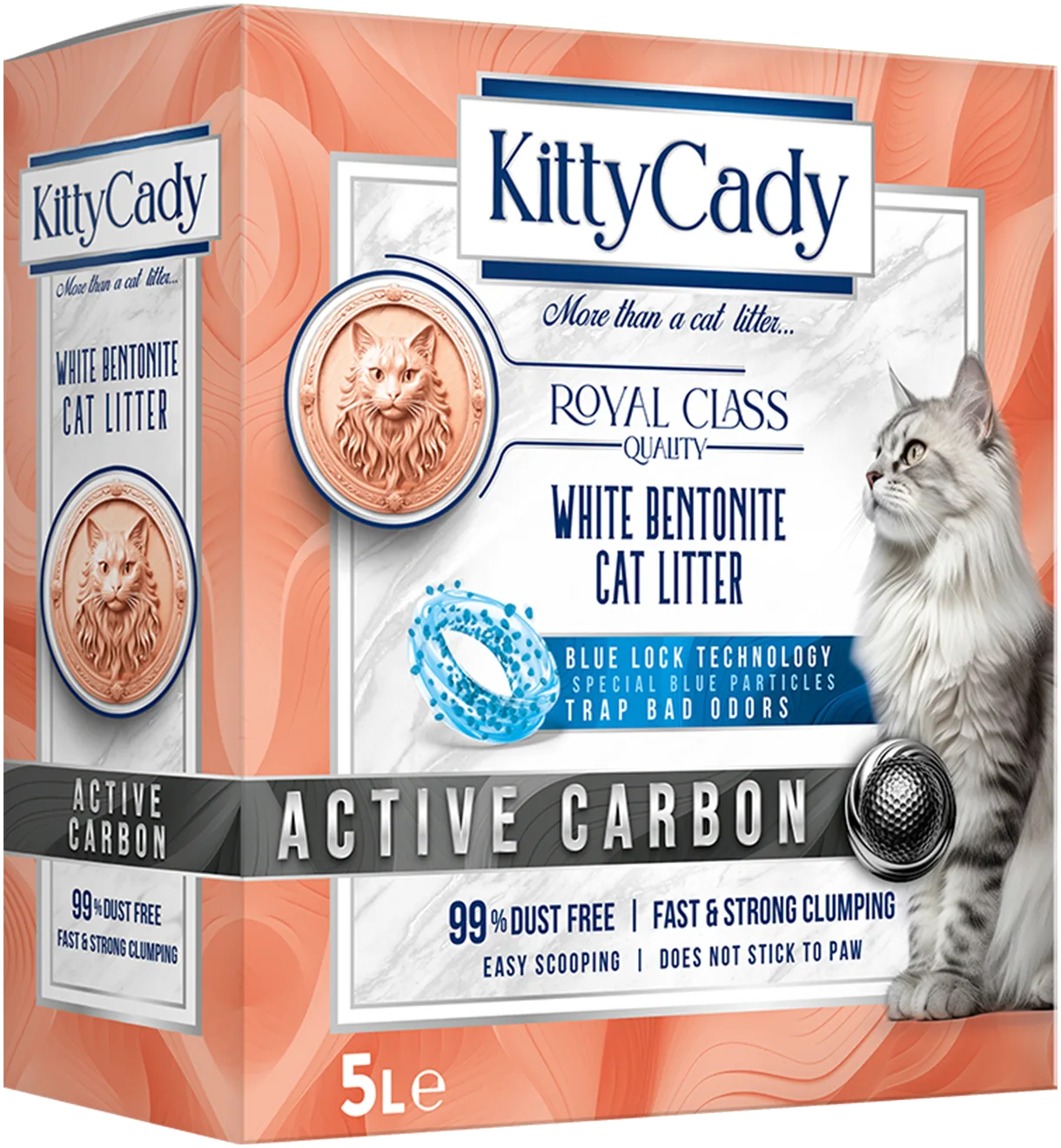 KittyCady Active Carbon beyaz bentonit kedi kumu, 5 L 4'lü koli